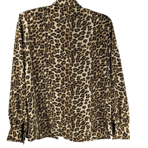 Vintage Karen Scott Leopard Mob Wife Long Sleeve Button-Up Blouse Size PM - Picture 2 of 6